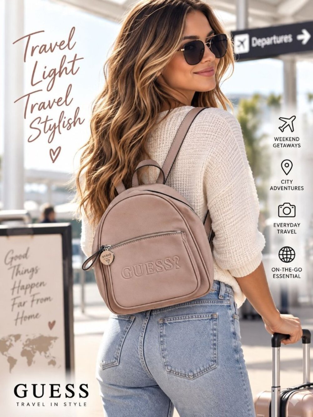 GUESS Women's Blush Pink Mini Backpack Logo Saffiano PVC Adjustable Straps